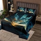 Homemissing Drachen Bettüberwurf Evil Tiere Tagesdecke 170x210cm für Jungen Mädchen Wildtier Wohndecke Schwarz & Grün Schlafzimmer Dekor 2Stück
