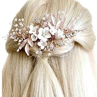 ONDEGO® Rosegold Brauthaarschmuck Haarkamm – Handgefertigter 3D Blumen Haarschmuck mit Perlen & Strass – Leichter Haarkamm für Hochzeit Brautfrisur Festliche Anlässe