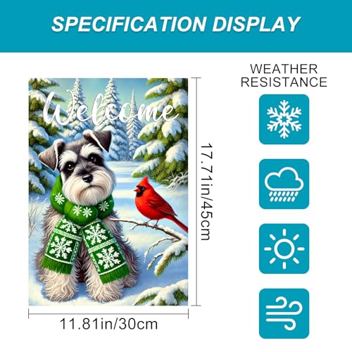 Image of BlissYard Winter Garden Flag Schnauzer Forest 12x18 Inch Polyester