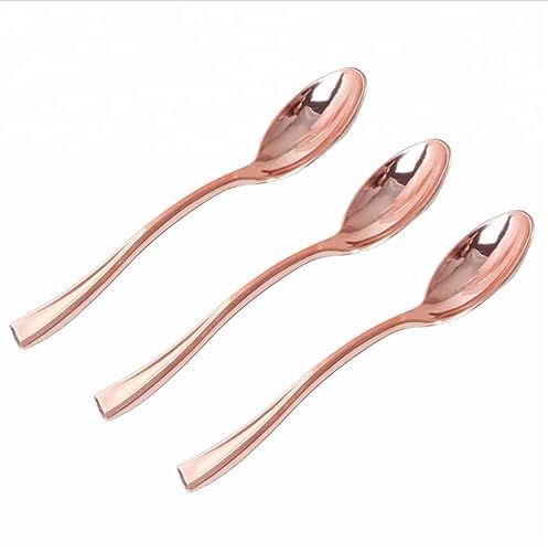 Fourchette en plastique de 9,8 cm Cuillère à dessert en or rose Mini cuillère à dessert en or métallisé (mini cuillère en or rose 24pcs) Cover
