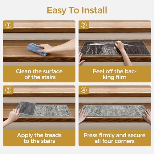 sarben Non Slip Stair Treads for Wooden Steps 15PCS - 8"x30" Indoor Safety Carpet, Edging Mats with TPE Adhesive Backing, Pet and Elderly Friendly Stair Rugs (Charcoal&Gray) by sarben - Image 4
