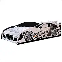 Mini Cama Infantil Carro Corrida Speedy MDF Montessoriana Proteção Lateral Decoração Kids Tema Quarto Menino - Branco/Preto - RPM