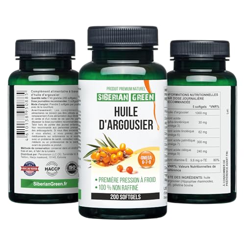 Sibirisches Sanddornöl Kapseln 200 Softgels | aus wild geernteten sibirischen Sanddornbeeren | Öl kaltgepresst unraffiniert glutenfrei Non-GMO Premium Omega 7