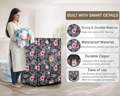 Image of Stylista Washing Machine Cover Compatible for Bosch 8 kg Front Load WAT24463IN Symmetric Pattern Grey & White