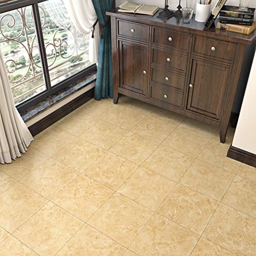 Westick Peel & Stick Floor Tiles Thicker Vinyl Tile Flooring Yellow Marble Waterproof Tile Sticker Adhesive Removable Backsplash Tile Unique Flooring Cover For Kitchen, Topaz Texture 5 Pack 12 X 12 In #TOP7
