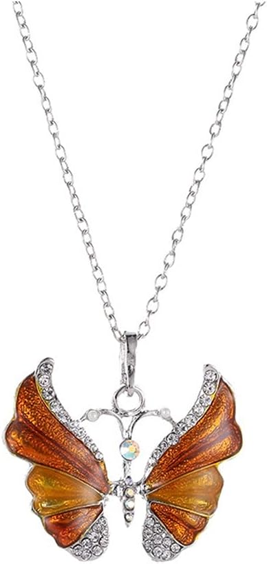 JOYID Multi-colors Beautyiful Butterfly Pendant Necklace Crystal Long Chain Sweater Necklace for Women
