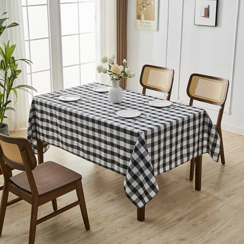 BALCONY & FALCON Gingham Table Cloth Rectangle – Machine Washable Wrinkle-Free Buffalo Checkered Tablecloth for 6ft 8ft Tables, Outdoor Picnic, Party, Kitchen Dining Decor (Black White, 55x95 Inch) by BALCONY & FALCON - Used condition - Image 4