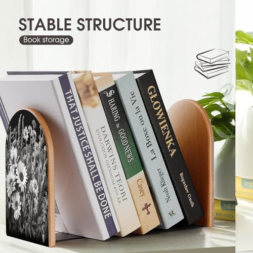 Sujetalibros de madera moderno y resistente con base de metal antideslizante 8