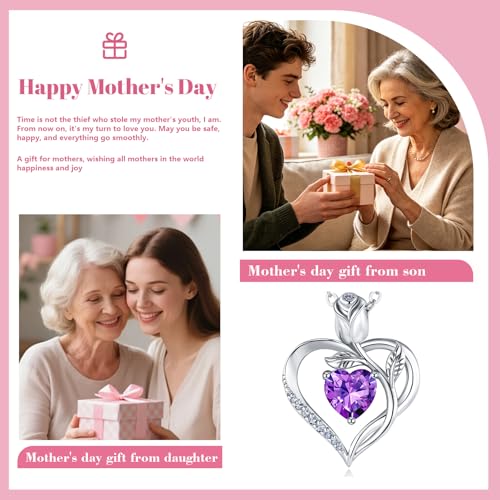 Image of Heart Birthstone Necklace for Women I Love You