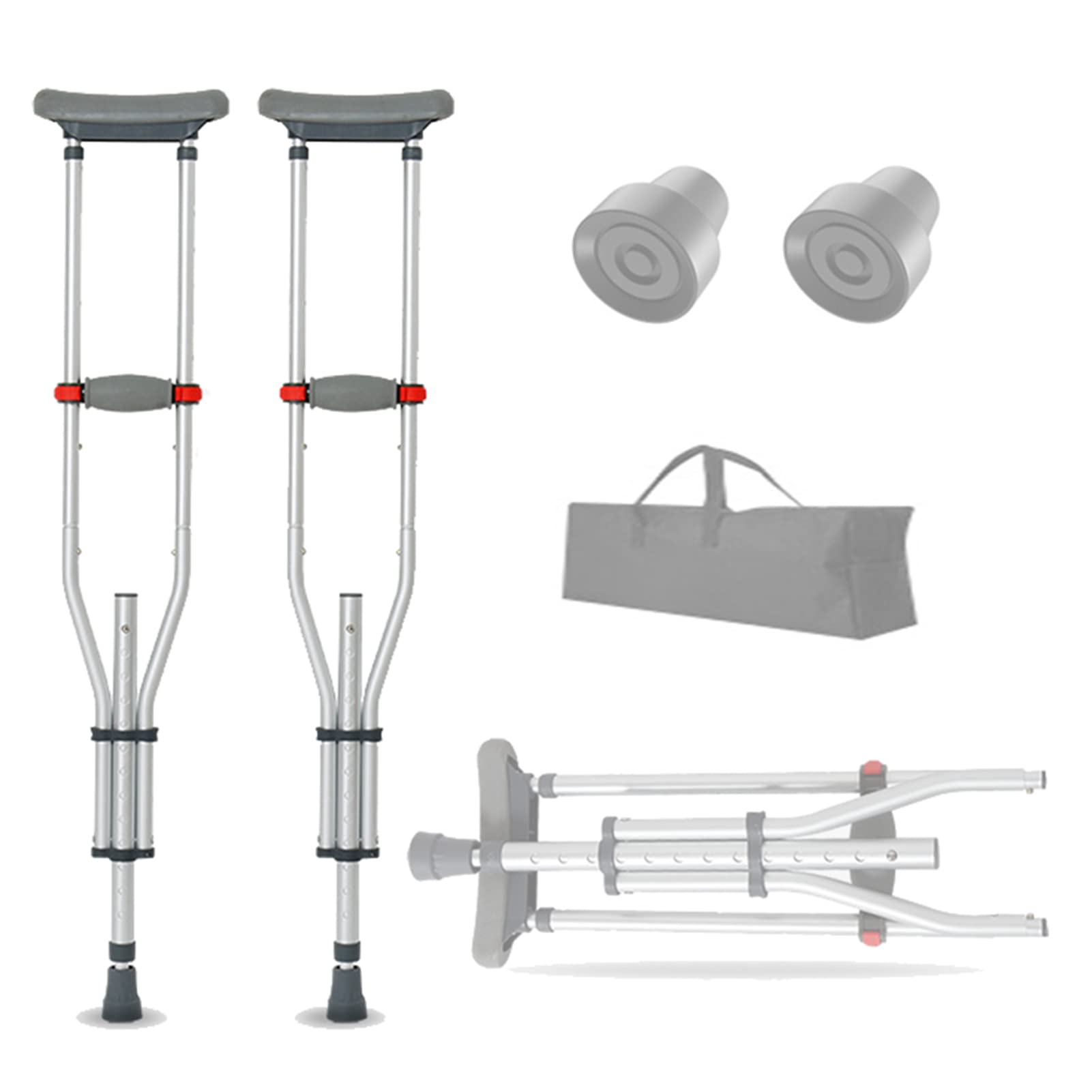 NGD Muletas Axilares de Aluminio(2 Unidades),Muletas Ortopédicas Plegables Telescópicas con Regulables en Altura 24,para Hombres,Mujeres y Adolescentes(Soporta hasta 200kg)