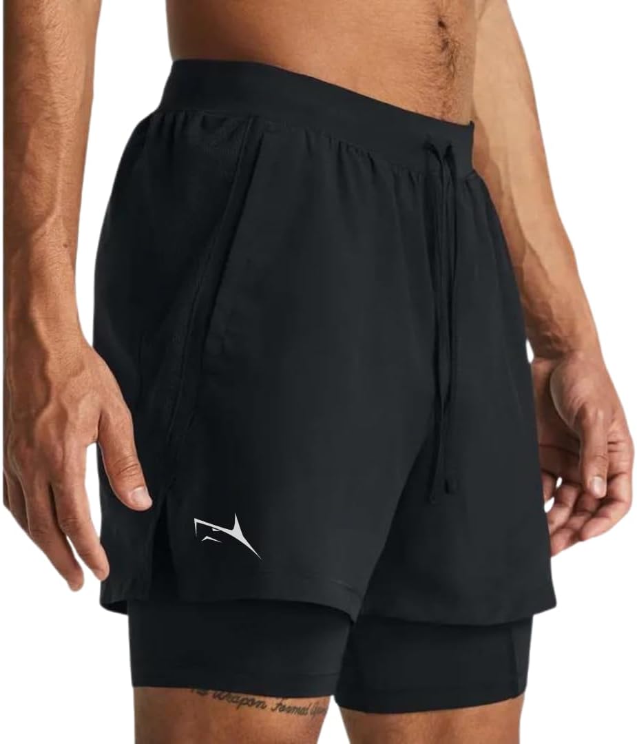 Mens 2 in 1 2 in 1 Dual Layer Inner Layer Running Gym Sports Shorts