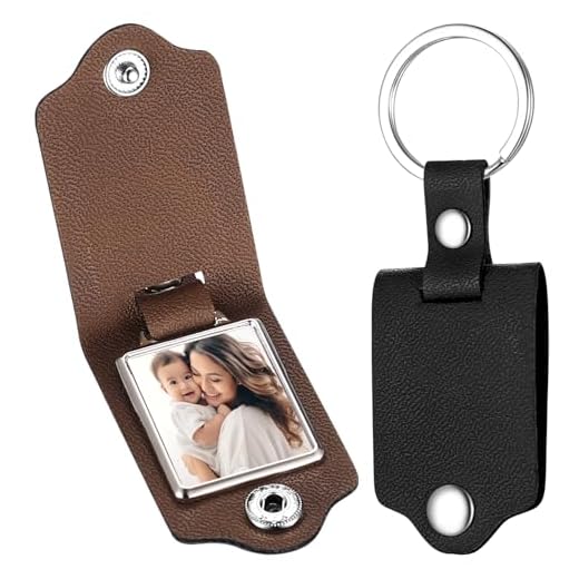 2 Pezzi Portachiavi Personalizzati con Foto, Portachiavi in Pelle con Immagine & Anello Portachiavi, Portachiavi Incisi, Ideale come Regalo per Fidanzata o Partner