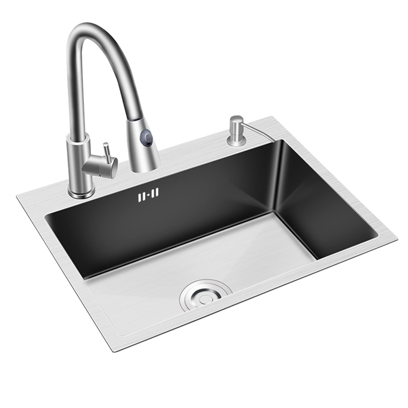 Lavello da Cucina a Vasca Singola in 304 Acciaio Inox Lavandino per Verdure Lavatoio Bar per postazione di Lavoro Lavelli con Rubinetto Estraibile e Componenti di Drenaggio ( Size : 58x43cm/22.8x16.9i