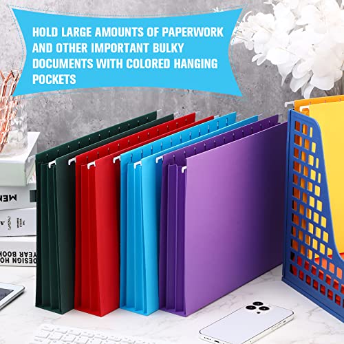 24 Pcs Hanging Pocket With Full Height Gusset Paper A4 Expanding Hanging File Folders For Filing Cabinet Letter Size Legal Filing Cabinet Folders Assorted Colors Expandable Filing Cabinet Dividers #TOP4