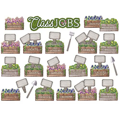Eureka Curiosity Garden Mini Class Jobs Bulletin Board Set and Classroom Decorations for Teachers, 57 Pieces