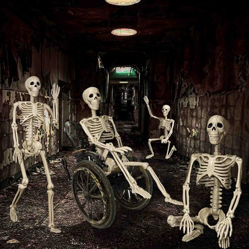 Image of 36 inch Skeleton Halloween Decorations, 3ft Life Size Human Skeleton with Full Body Movable Posable Joints Skeleton, Halloween Skeletons with 20 Spiders for Yard Haunted House Props Indoor Outdoor Decor