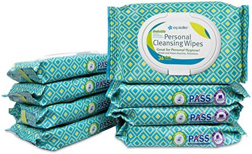 Epielle Personal Cleansing Wipes with Natural Ingredients - Flushable Wipes Tissues Towelettes Travel Size, Daily Use, Gentle | 36 Count | 8 Pack | Toilet Paper Replacement Beauty Stocking Stuffers Gift