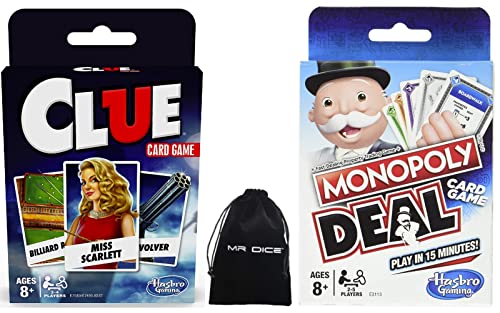 Classic Card Game Clue And Monopoly Deal Games Bundle With Mr Dice Drawstring Bag #TOP27