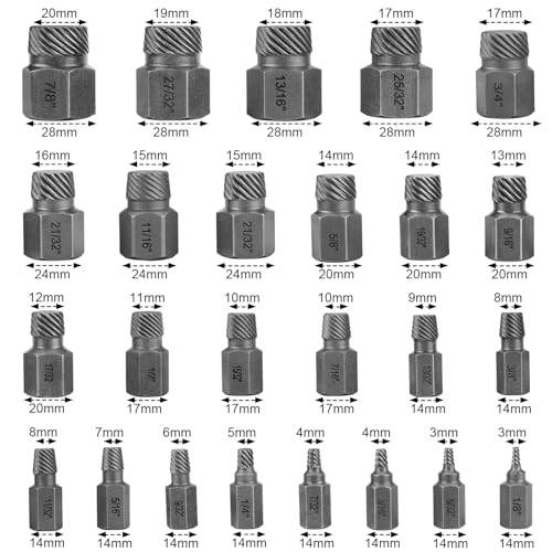 SOLLON 25-teiliges Schraubenausdreher Set Profi Linksausdreher Set Screw Extractor mit Tragetasche zum Entfernen von Gebrochenen Bolzen Schrauben (transparente Farbe)