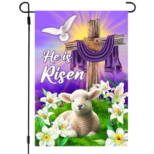 68LDROOTER He Is Risen Easter Garden Flag, Vertical Double Sided, Outdoor Easter Decor Religious Garden Flags (Garden Flag)