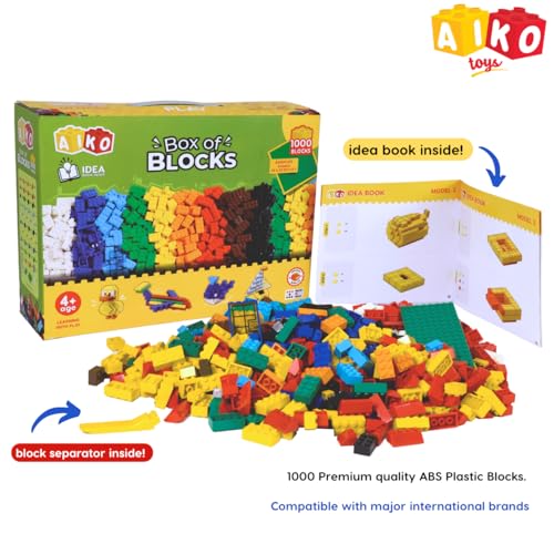 Image of AIKO | Box of Blocks 1000 | Premium ABS Building Blocks for Kids 4+ | Construction Toy | STEM Gift Set, Multi-Colour Bricks | Screen-Free Toy