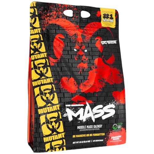 Mutant Mass Weight Gainer Protein Powder with Whey, and Casein Protein Blend for High-Calorie Workout Shakes, Smoothies, and Drinks, 15 lb - Strawberry Banana