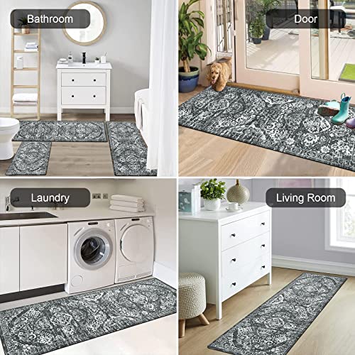 Hebe Boho Kitchen Rug Sets 3 Piece With Runner Non Slip Bohemian Mats Set Washable Thin Floor Runner Rugs For Entryway Hallway Laundry Room #TOP5