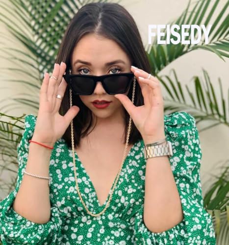 Image of FEISEDY 2 PACK Vintage Square Cat Eye Sunglasses Women Trendy Cateye Sunglasses B2473-F2