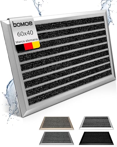 bomoe Felpudo de Aluminio 40x60 cm – Antideslizante antióxido Resistente a la Intemperie – Felpudo Exteriores Interiores Plata Entrada Ancha – AluGant