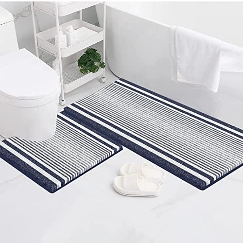 McEu Bath Mats for Bathroom and Inside Bath 2 Piece Set, Non Slip Thick Absorbent Chenille Bath Mat, Machine Washable (120 x 51 cm Bath Mats and 51 x 51 U Toilet Mat U Shaped - Grey)