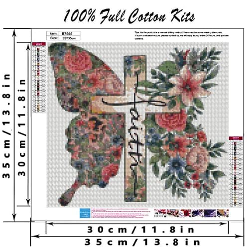Image of Butterfly Flower Stamped Cross Stitch Kits Cross Stitch Patterns,Religious Cross Dimensions Cross Stitch Kits Embroidery Kit Arts and Crafts for Beginners 13.7x13.7 inch