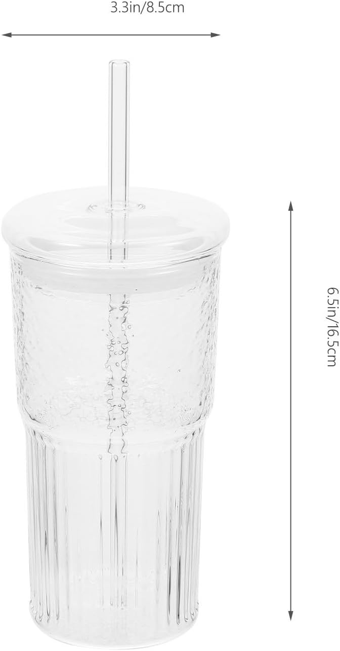 Cabilock Glass Milk Tea Cup with Lid and Straw 570ml Large Capacity