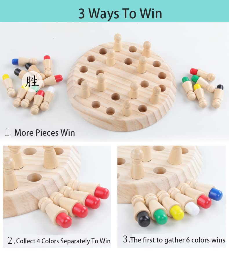Image of VGRASSP Wooden Memory Chess Game Set for Kids, Color Memory Chess Game, Educational Board Games for Boys and Girls