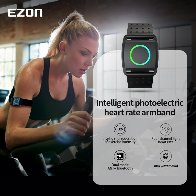 EZON C022Pro Heart Rate Monitor Armband with ANT+ & BLE Bluetooth,3ATM Waterproof - Adjustable Design for Running Cycling Gym, Compatible with Peloton/Wahoo/Polar/Strava