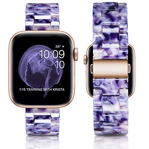 LINXUXIE Compatible with Apple Watch Bands 42mm/44mm,Resin Band Replacement Strap for Women Man with Stainless Steel Buckle for iWatch Series 6/5/4/3/2/1 Wristband (Violet, 42/44mm)