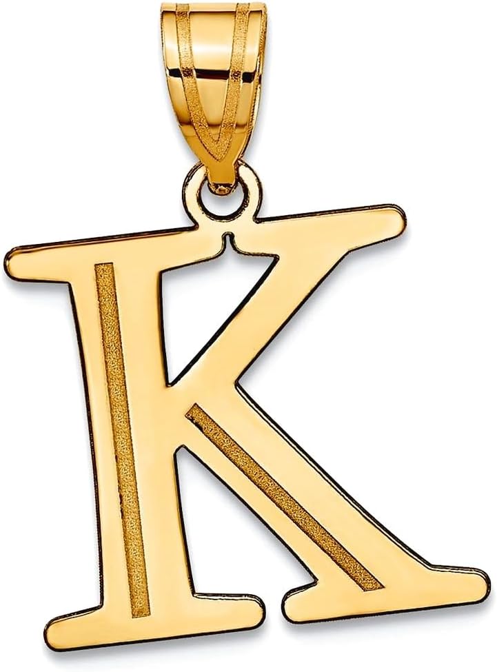 JewelryWeb 10k Solid Yellow Gold Polished Etched Letter K Initial Pendant Necklace Pendant for Women