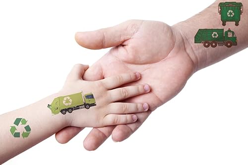 Miniatura 4 de Tatuaje temporal de camión de basura, 290 piezas, suministros de fiesta temática de camión de basura, gestión de residuos, reciclaje de cumpleaños,