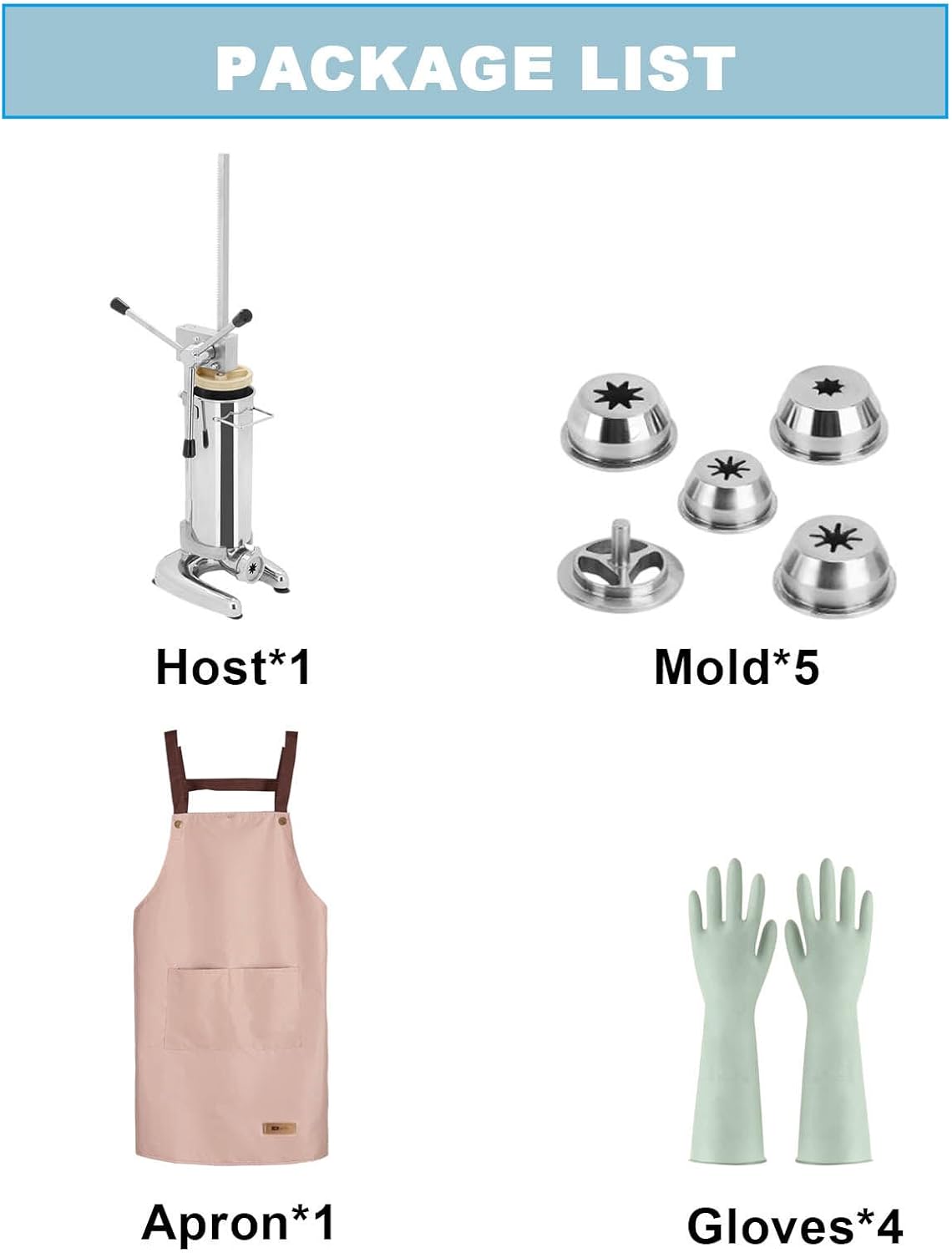 Spanish Donut Machine,Manual Churro Maker,with 1pcs Apron & 5 Molds & 4 Pairs of Gloves,Stainless Steel Material,Suitable for Cake Shops/Coffee Shops/School Restaura,3L