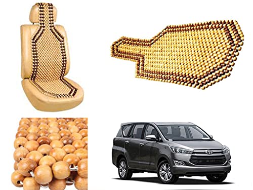 Image of Car Bead Seat Wooden Beads Cushion Cover Pad for Toyota Innova Crysta 2016, Acupressure Sitting Seat Cover | Cream Color - Pack of 1