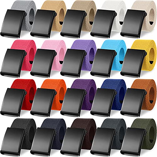 20 Pcs Web Belt for Men Womens Belt Adjustable Canvas Belt Buckle Cut to Fit Golf Belt Cotton Strap Belt Casual Web Belt with Flip Top Military Buckle, 20 Colors