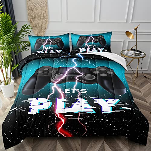 Bducok Gaming Bedding Set Full Size,Gamer Comforter Set For Boys Video Games Comforter For Kids Adult Soft Microfiber Gamepad Comforter Teen Boys Bedroom Bed Set Gamer Sets 30041,Full #TOP1