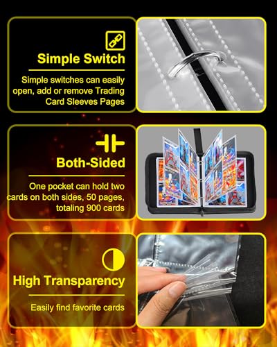 Winsing Card Binder 4 Pocket, 440 Cards Pockets Card Holder with 50 Removable Sleeves, 3 Ring Trading Card Binder Album Case Book StorageForTCG, CCG, MTG - Thumbnail 5