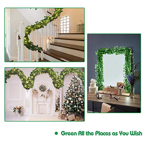 12 Strands 84 Feet Artificial Ivy Leaf Christmas Plants Vine Hanging Garland Fake Foliage Flowers With 100 Led String Light And 20 Pieces Adhesive Cable Clips For Christmas Garden Indoor Wall #TOP6
