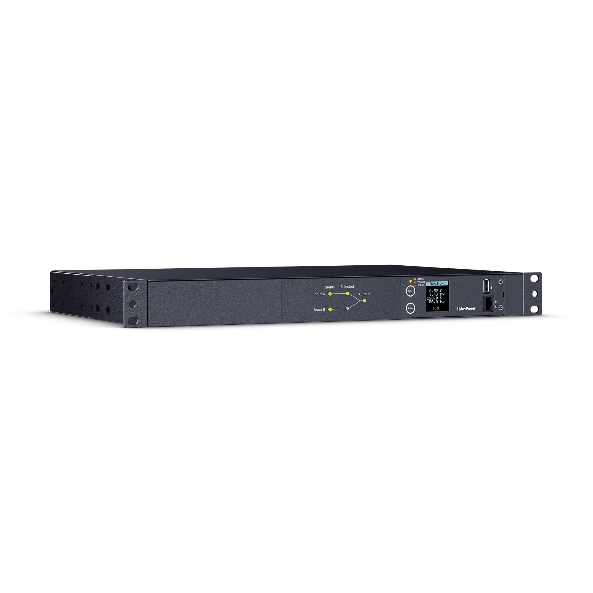 CyberPower PDU24005 Metered ATS PDU, 200-240V, 20A (Derated to 16A), 10 Outlets, 1U Rackmount