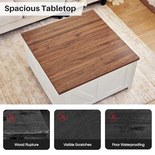 Redlifeᅟᅠ STDKFZ-01 Redlife Farmhouse 35 Inch Lift Top Coffee Table With Storage, Square Coffee Table With Charging Station, Hidden Storage Space And Hydraulic Gas Rod, Large Square Coffee Table For Living Room thumb #5