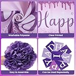 Purple and White Birthday Decorations for Women Girls Lavender Party Decor Set with Happy Birthday Banner and Balloons, Backdrop, Paper Pompoms, Cake Topper for Princess Lavender Birthday Decorations - Image 4