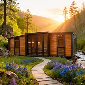 20FT Luxury Prefab Tiny Home Prefabricated Container House for Sale Mobile Tiny Houses to Live in for Adults with 2 Bedrooms Kitchen Bathroom Portable Modular House Villa Cabin Small Homes