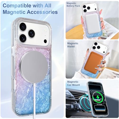 Image of AIGOMARA Cute Case for iPhone 17 Pro Case for Women Girls [Compatible with Magsafe] Translucent Summer Vibe Colors Design, Aesthetic Girly Magnetic Protective Phone Cover, Gradient Pink & Blue