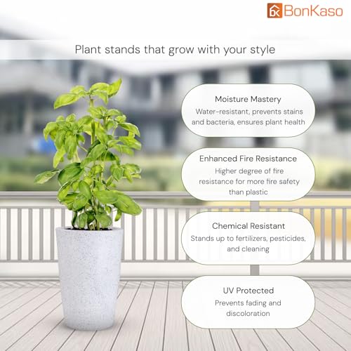 Image of BonKaso 24 inch White Pot - Tall, Durable & Lightweight Polymer Round Tower Planter for Indoor & Outdoor Use: Home, Office, Garden & Balcony (Gamla /Gamale)