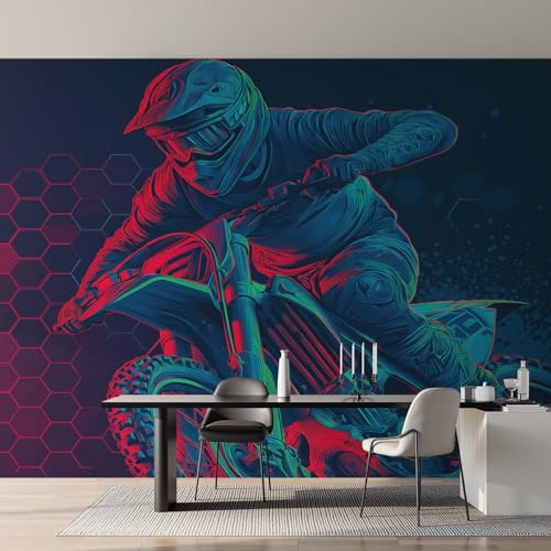 Générique Papier Peint Panoramique Dirt Bike, Papier Peint Moto Fond pour Chambre Wallpaper, Fresque Murale pour Salon Salle Deco Murale, 250x175cm D&O185